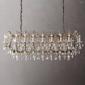 Ljuskronor American Vintage Crystal Candle Rectangular Chandelier mässingsbelysning Led Modern matsal