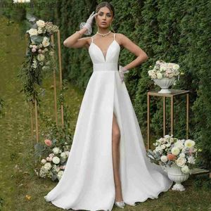 Party Dresses Furtanseo Simple A Line Wedding Dresses Elegant Chiffon Floor Length Vestido De Novia Sexy High Slit White Bridal Grown T230502