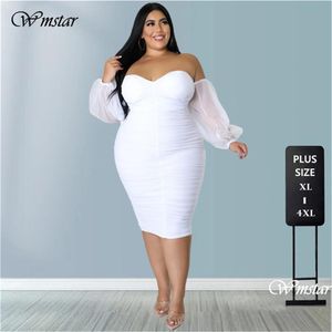 Dresses Wmstar Plus Size Dress Women Party Off Shoulder Mesh Sleeve Sexy Elegant Maxi Dresses Birthday Outfits Wholesale Dropshipping