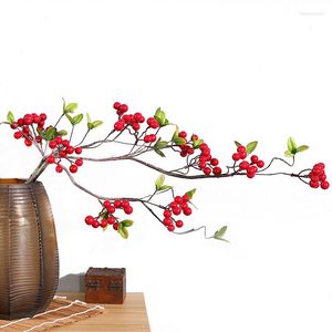 Flores decorativas 100 cm de frutas falsas Berries de simulação planta vermelha acacia bean bando