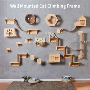 Temporizadores quadro de escalada para gatos, parede de madeira sólida, brinquedo grande, escada macia, plataforma de salto, raspador de gatos, acessórios de árvore