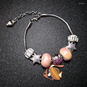 Strand Pink Ceramic Beads Big Fish Charm Armband för kvinnor Trendarmband Bangles Fashion Hand Hand smycken Kvinnlig gåva 2023