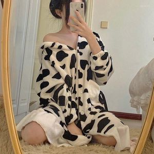 Women's Sleepwear Robe De Chambre Femme Cow Robes Pajamas Woman Winter Flannel Warm Loose Nightdress Cute Korean Loungewear