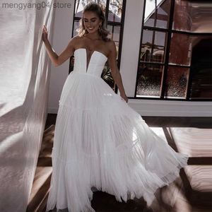 Party Dresses Sevintage Boho Tulle Wedding Dresses V-Neck Sleeveless Pleat Ruched A-Line Wedding Gown Modern Bridal Dress Custom Made 2022 T230502