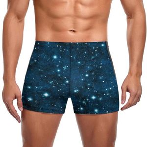 Costume da bagno da uomo con glitter Galaxy, costume da bagno blu scintillante stelle, allenamento, moda, pantaloncini da bagno, resistente, taglie forti