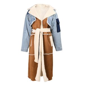 Parkas Fleece 코트 퀼트 재킷 여성 느슨한 두꺼운 양육자 파카 패딩 코트 벨트 양고기 양모 아웃복 가을 겨울 코트 Maxi Velvet