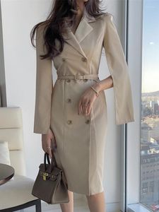 Casual Dresses Formal Dress Double Breasted Hollow Long Sleeve Belt Suit 2023 Spring Elegant Slim Bodycon Office Lady Work