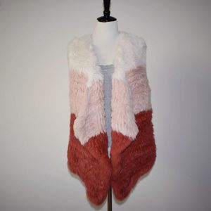 Women's Fur Faux (Topfurmall) Lady Real Sticked Vest Waistcoat Women äkta Gilet Cardigan Asymmetrisk längd LF4104