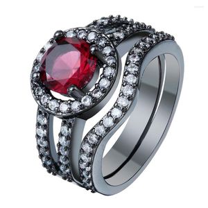 Trauringe Hainon Luxus Rot Schwarz Gold Farbe Versprechen Sets Frauen Schmuck Prinzessin Zircon Verlobungsring Verteilung