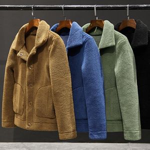 Men's Wool Autumn Winter Double-sided Wear Plush Jacket Mens Fashion Casual Pure Color Granular Velvet Short Lapel Woolen Trench