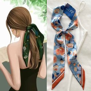 Scarves Women Silk Long Hairband Necktie Print Floral Skinny Ribbon Scarf Bag Wrist Bandana Girl Waist Popul 2022 Summer Accessories J230502