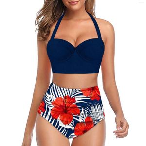 Women's Swimwear Women's 2 Piece Bathing Suits Halter Ring Bikini Set With Cover Up Skirt Juniors Swimsuits Padding