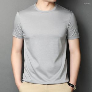 Herren-T-Shirts Erstklassiges Herren-Lyocell-Baumwoll-T-Stück 2023 Sommer-beiläufiges O-Neck-Naturseiden-Kleidungs-kurzes Hülsen-dünnes Hemd