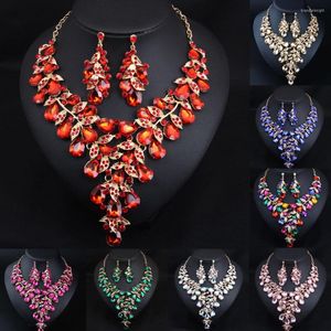 Necklace Earrings Set Vintage Statement Crystal Dubai Bridal Women's Party Luxury Big Colorful Wedding Jewellery