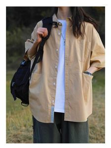 女性のブラウスhouzhou harajuku hippie basic khaki cargo sharts women Japonese Streetwear SolidExtize Sime Shirteve Vintage