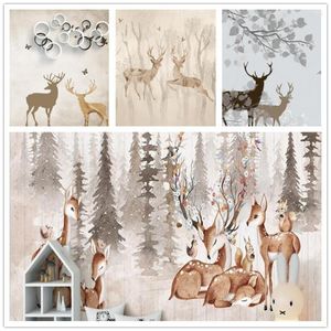 Wallpapers Papel De Parede Forest Retro Elk Animals Wallpaper Bedroom Room For Living TV Background Wall Paper