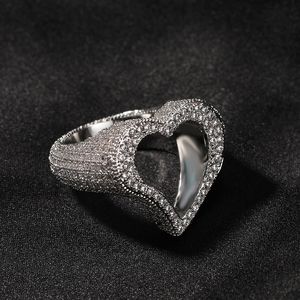 Iced out anel dourado moda cardíaco cálculo de prata anéis de hip hop jóias