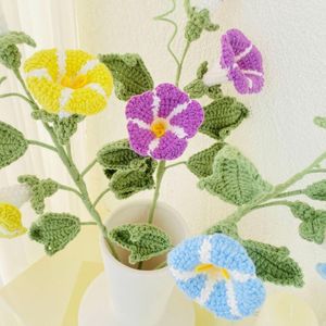 Decorative Flowers Artificial Morning Glory Flower Fake Trumpet Plants Knitted And Leaves For Home Garden Wedding