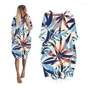 Casual Dresses Fashion For Women Printed Tropical Plants Streetwear Punk Long Sleeve Woman Clothes Plus Size Clothing Midi Female Dress