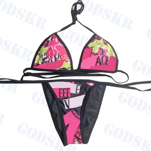 Różowy wzór stroje kąpielowe damskie bikini list Logo strój kąpielowy moda damska strój kąpielowy z podziałem