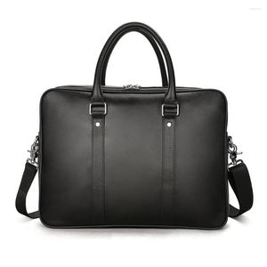 Evrak çantaları lüks inek deri erkek ev çantası 14 inç iş dizüstü bilgisayar çantası omuz mesleği çantaları tasarımcı çanta siyah 1423
