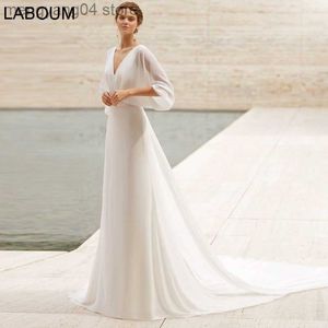 Party Dresses Laboum Simple A-Line Chiffon Wedding Dresses for Women 1/2 ärmar Robe de Marie Court Train Satin Custom Made Bride Gowns T230502