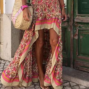 Skirts Happie Queens Women Ethnic Floral Print Bohemian Skirt High Elastic Waist Irregular Maxi Beach Boho Femme