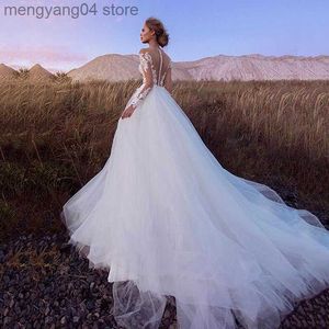 Party Dresses Boho Wedding Dress 2022 Moderna spetsapplikationer Långa ärmar strandbrudklänning illusion tillbaka tyll prinsessan bröllopsklänningar t230502