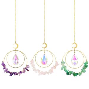 Dekorativa figurer föremål Crystal Wind Chime Stars Moon Hanging Pendant Sun Catcher Colorful Beads Drop Home Garden Window Decor