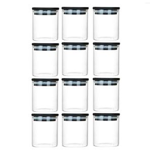 Storage Bottles 12x Decorative Kitchen Canisters Set Jars Bamboo Lid Organizer Cylinder Containers Glass For Food Nut