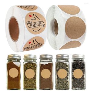 Adesivi murali 500pc / Rotolo Rotondo Etichetta marrone Adesivo Kraft Scritto a mano Regalo di ringraziamento Etichette vuote Etichette per organizzatori di vetro da cucina