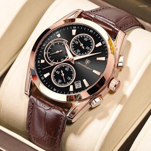 Wristwatches POEDAGAR Men's Quartz Watches Luxury Leather Fashion Sport Chronograph Waterproof Luminous Six Needle Watch For Men