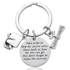 Keychains 12PC Wholesale Graduation Key Ring Take Pride In How Far You've Come Graduate Chain Ceremony Memorial Gift Stainless Steel