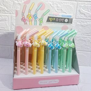 PCS/Lot Creative Milk Straw Gel Pen Kawaii 0,5 mm svart bläck Neutral pennor Promotion Present Stationery School Supplies