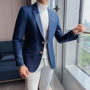 Мужские костюмы Coats Business Uniform Tipbits Classic Blue Khaki Mens 2023 Social Social Luxury Luxedos Club Casual Black Jacket Blazer