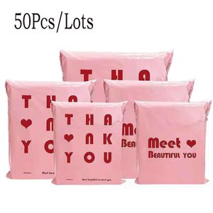 Sacos de correio 50pcs/lote opacique pe plástico expresso envelope armazenamento rosa cor vermelha correspondência auto -adesiva selo correio 230428