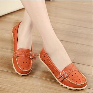 Shoes Sandals Women Summer Flats Hollow Leather Breathable Moccasins Boat Ladies Walking Casual