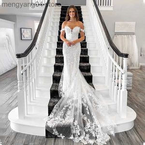 Abiti da festa Elegante al largo della spalla Applique in pizzo pieno con scollo a V Abiti da sposa a sirena Abito da sposa sexy Vestido De Noiva T230502