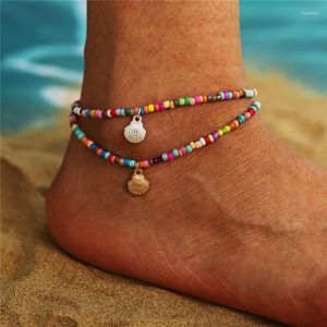 Anklets KOTiK Bohemian Colorful Beads For Women Gold Color Summer Ocean Beach Shell Ankle Bracelet Foot Leg Jewelry