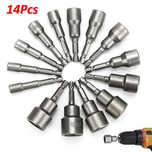 Schroevendraaier 14pcs Screwdriver Tools Kits Impact Drill 6 To 19mm Hex Sleeve Nozzles 1/4inch Magnetic Metric Hexagon Socket Nut Driver Bit Set