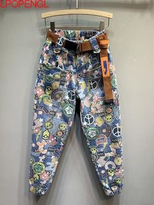 Jeans Sommer Personalisierte Cartoon Muster Damen Denim Harem Hosen koreanische Frauen neue hohe Taille lose Mode komfortable Freizeitjeans