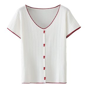 قمم الصيف نساء Tshirt بالإضافة إلى الحجم المحملات أزياء الملابس غير الرسمية قمم قصيرة الأكمام أزرار الحياكة camiseta mujer
