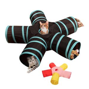 Toys 5 Holes Foldbar Pet Cat Tunnel Inomhus utomhus Pet Cat Training Toy for Cat Rabbit Animal Play Tunnel Tube med hängande bollar