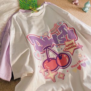 Camisoles Tanks Fruit Print 여성 T 셔츠 100면 Summer Summer Harajuku Y2K Tshirt 소녀 Kawaii 느슨한 짧은 슬리브 상단 귀여운 대형 티 플러스 크기 230503