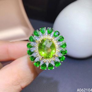 Cluster Rings KJJEAXCMY Fine Jewelry 925 Sterling Silver Inlaid Natural Peridot Diopside Women's Fashion Trendy OL Style Plant Gem Ring