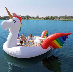 #1 piscinas infláveis ​​ilhas flutuantes linhas adultas surfe de água 6 pessoas Unicorn Pegasus gigante inflável de flamingo Mount SPASHG