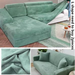 Chair Covers Velvet Solid Color Sofa for Living Room Elastic Corner Couch Slipcover Protector 1/2/3/4 Seater 230428