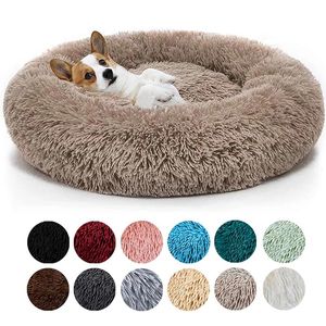 Accessories Soft Cat Dog Bed Round Long Plush Washable Dog Kennel Cat House Velvet Fluffy Mats For Small Large Dogs Basket Pet Sleeping Bag