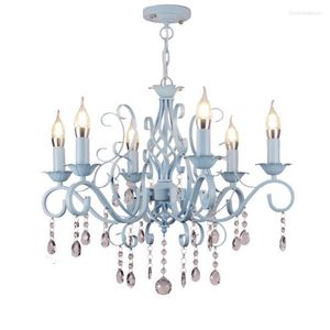 Chandeliers Pink Children Room Lamp Modern Led Crystal Chandelier Lighting White Ceiling Blue