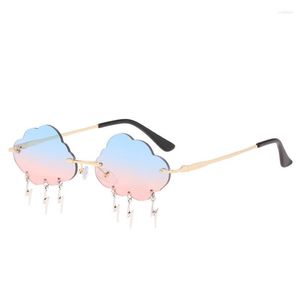 Sunglasses Rimless Woman Trendy Clouds Women Men Vintage Metal Tassel Raindrop Design Funny Dance Party Glasses